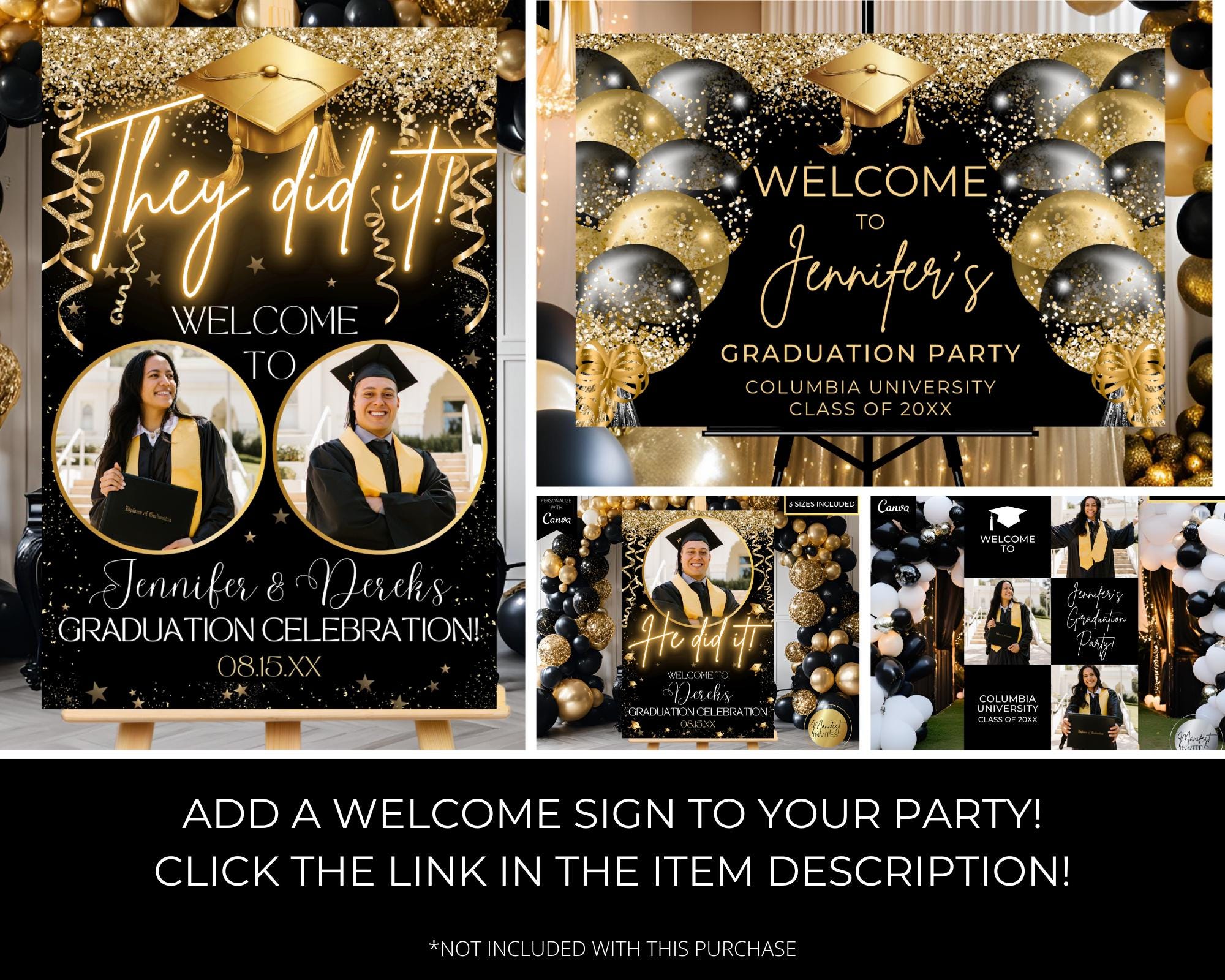 Editable Modern Graduation Black White Dinner Menu Card and Program ...