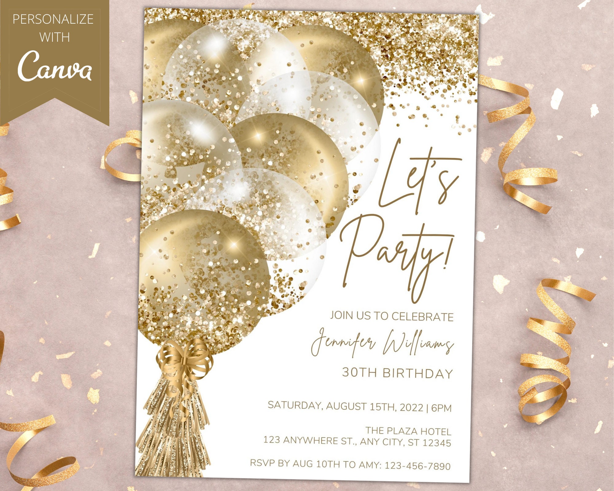 Editable White Gold Glitter Birthday Printable - Etsy Israel