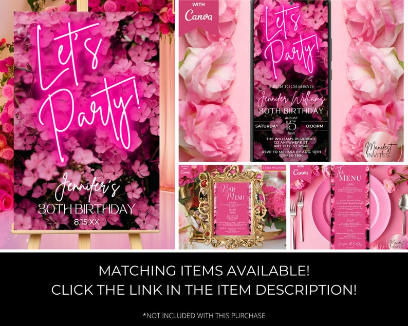Digital Pink Floral Birthday Brunch Invitation, Electronic Phone Text Evite, Let's Brunch, Editable Template, Evite, Instant Download, PF01 image 5
