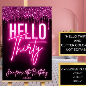 Printable Hello Thirty 30th Birthday Pink Neon Glitter Drip Welcome ...