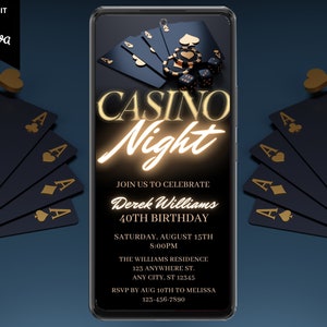 Digital Casino Night Birthday Party Invitation, Electronic Phone Text Message Evite, Adult Game Night, Editable Template, Instant Download