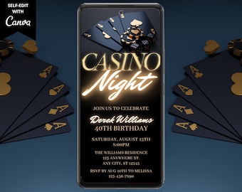Digital Casino Night Birthday Party Invitation, Electronic Phone Text Message Evite, Adult Game Night, Editable Template, Instant Download