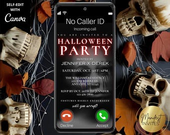 Digital Spooky Halloween Party Invitation, Incoming Scary Creepy Ghost Call, Costume Party, Phone Evite, Editable Template, Instant Download