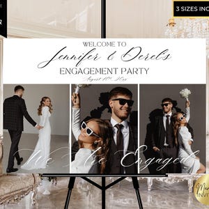 Editable Modern Photo Engagement Party Welcome Sign Template, We Are Engaged, Minimalist Printable Poster, Canva Template, Instant Download