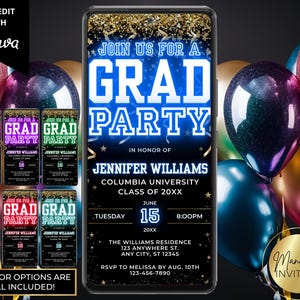 Digital Neon Graduation Party Invitation, Neon Gold Glitter, High School College Grad Party, Text Evite, Editable Template, Instant Download