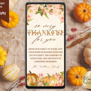 Carte numérique de voeux de Thanksgiving, citrouilles rustiques, carte électronique texte, modèle modifiable, téléchargement immédiat