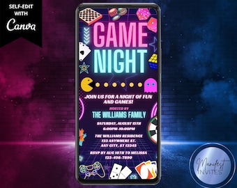 Invitación a fiesta de juegos familiares digitales, Noche de juegos de trivia para adultos y niños, Mensaje de texto electrónico para teléfono de Evite, Plantilla editable, Descarga instantánea