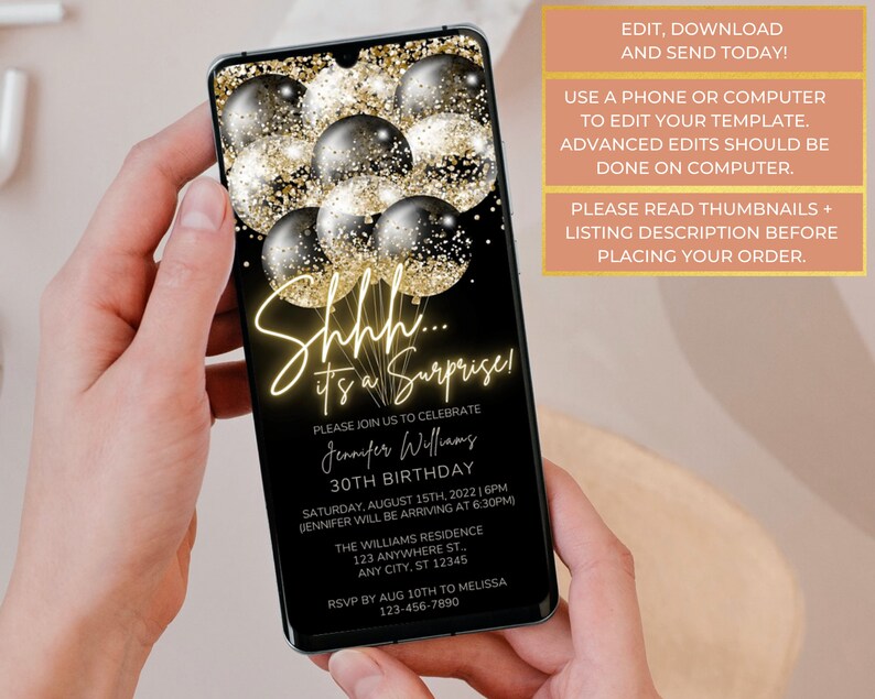 Digital Surprise Birthday Invitation Electronic Surprise Etsy