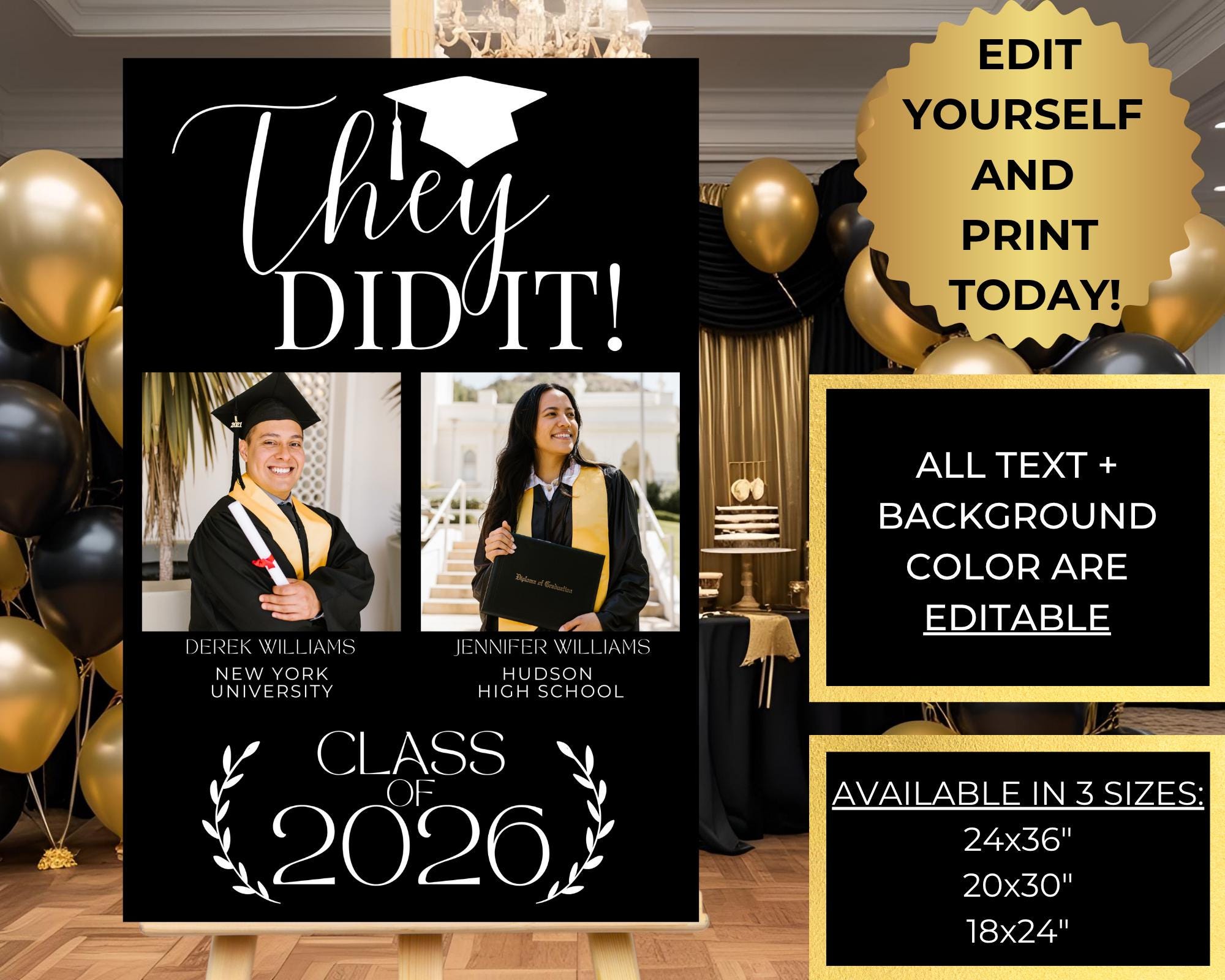 Editable Double Graduation Party Photo Welcome Sign, They Did It, 2 ...