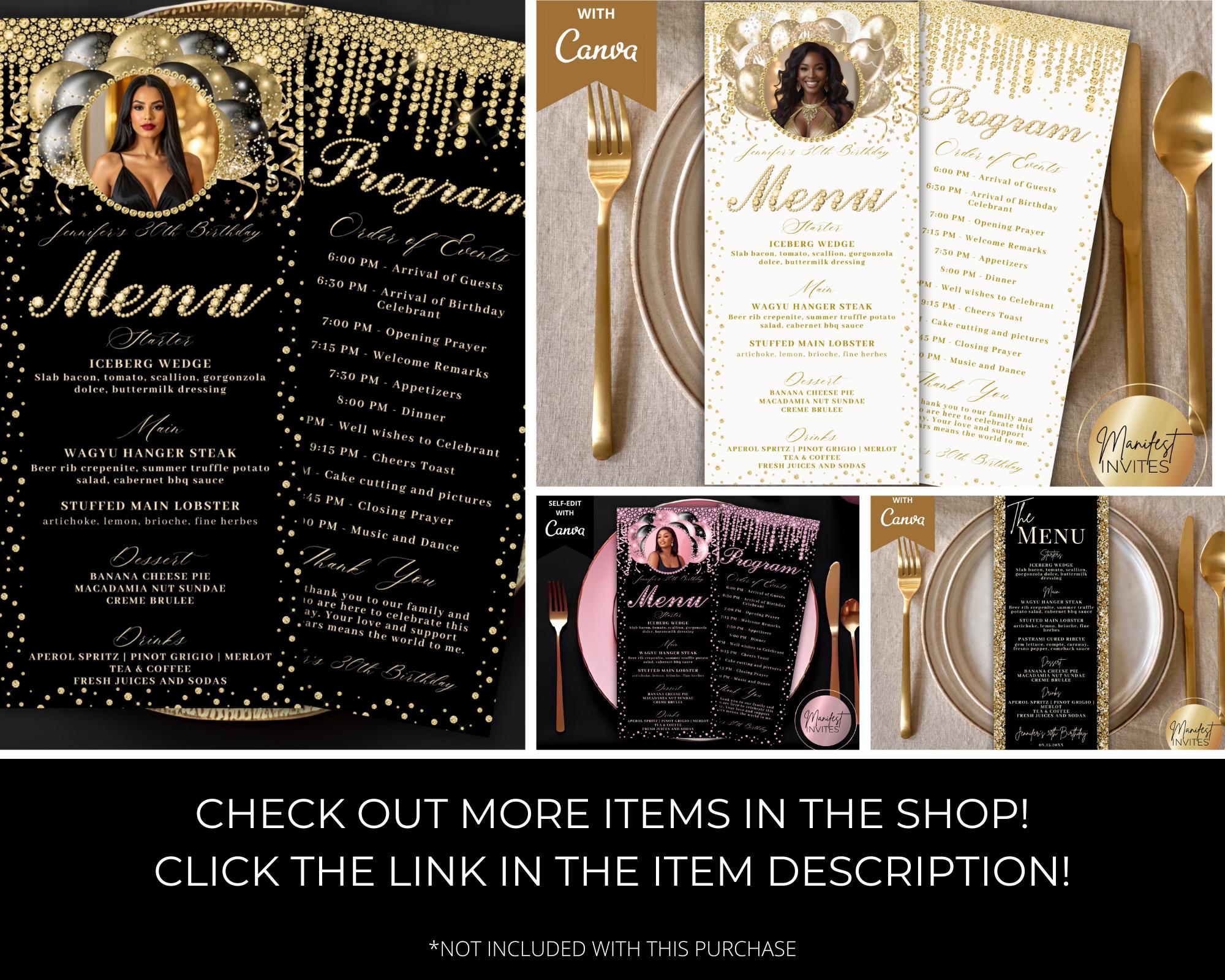 Event Menu Card Example Editable Full Picture Menu and Drink Card Template, Printable Event ...