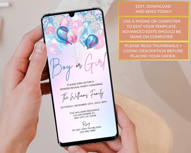 Digital Gender Reveal Invitation Electronic Gender Reveal Etsy