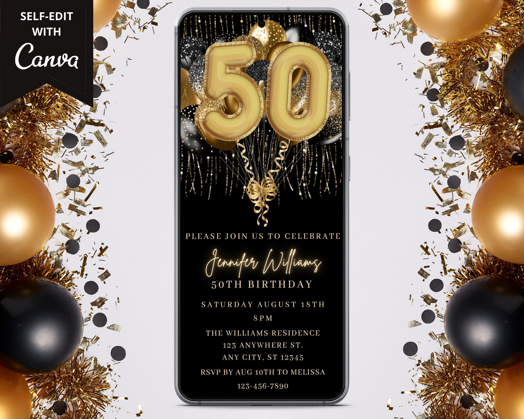 🎉🥂 Tarjeta de invitación 50 años #50años #invitacionesdigitales #par