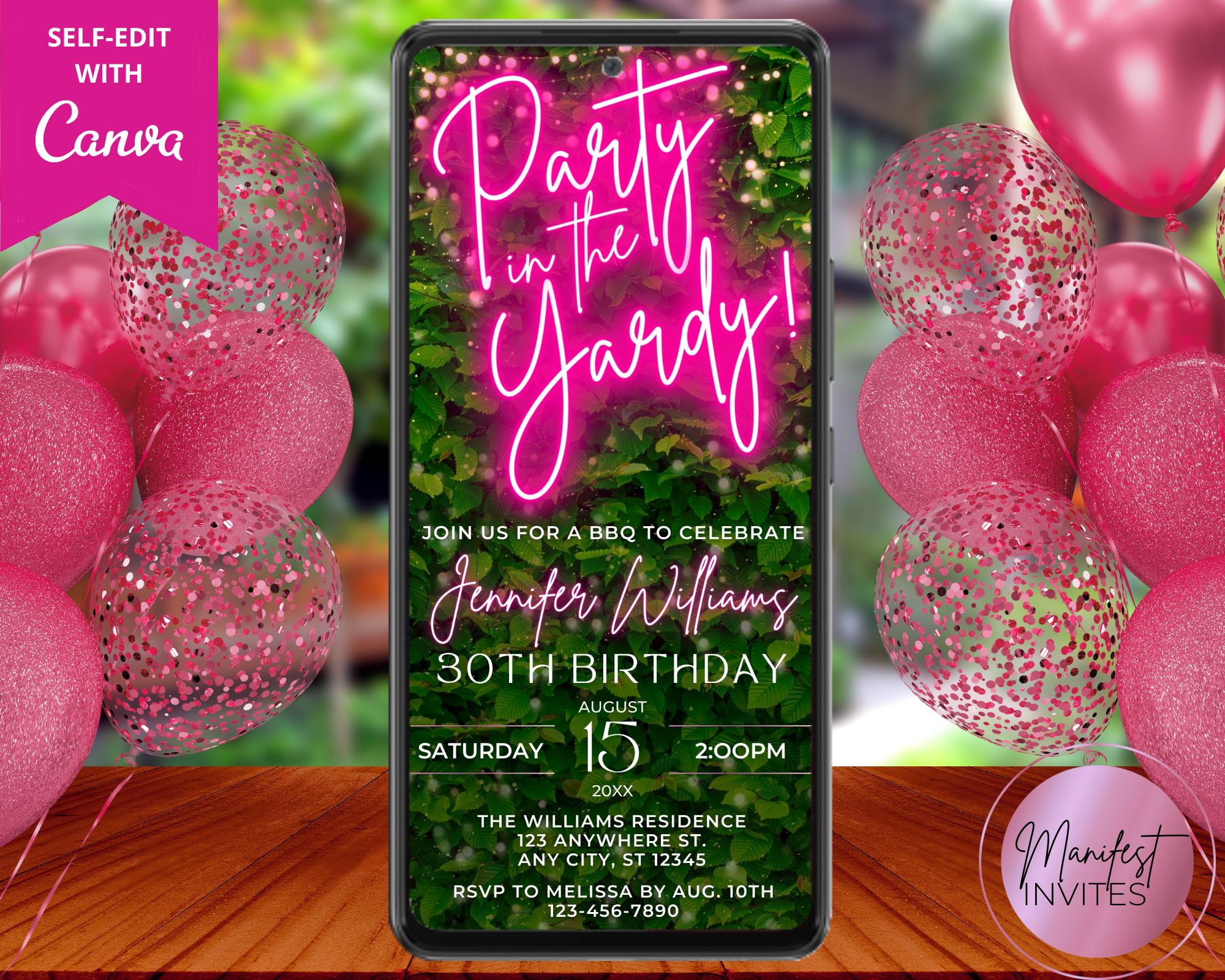 Digital Party in the Yardy Birthday Backyard BBQ Party Invitation ...