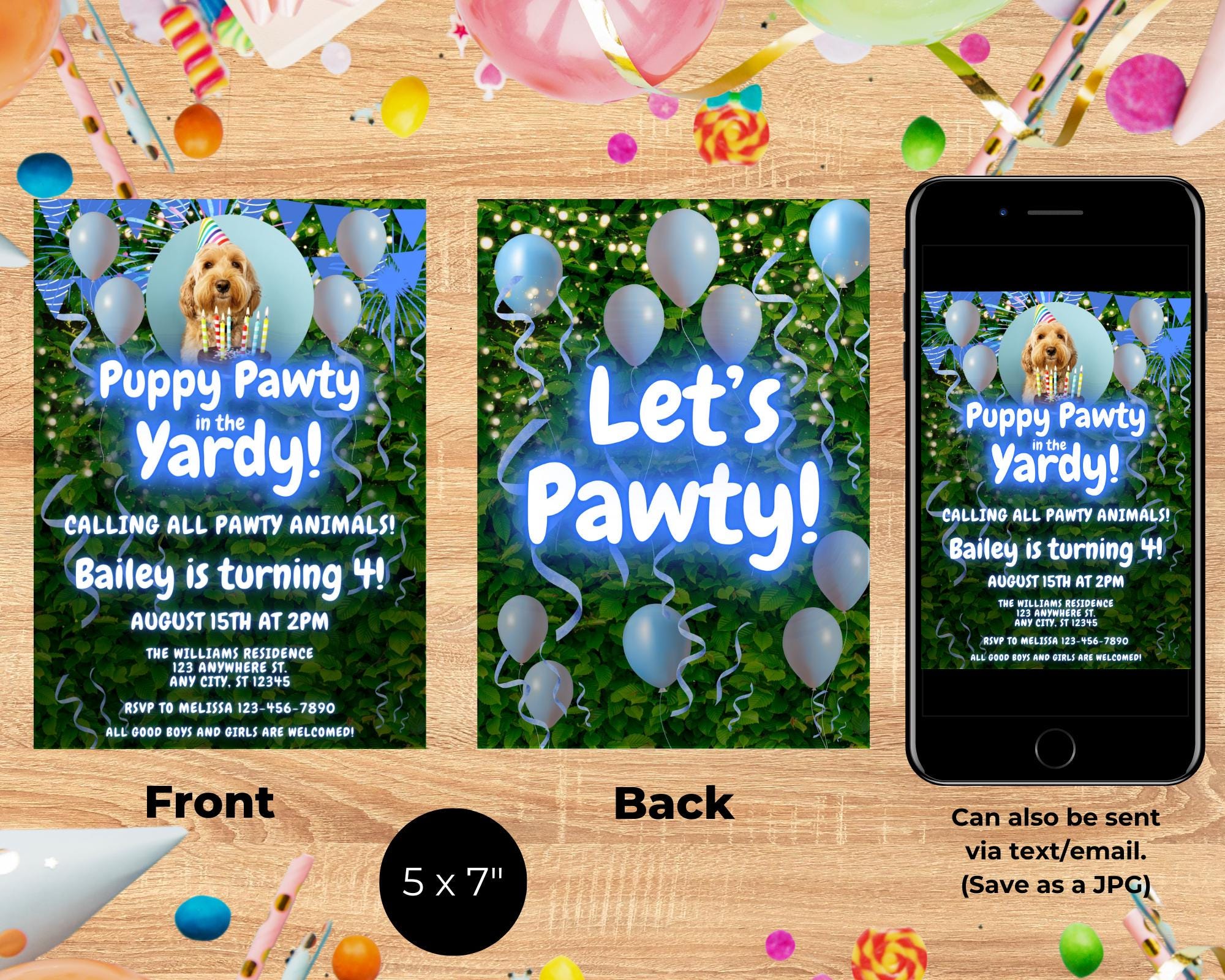 Editable Puppy Pawty in the Yardy Boy Dog Birthday Party Photo ...