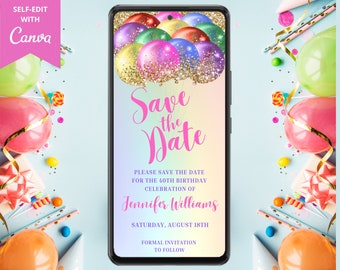 Editable Save the Date Template, Disco Party Digital Save the Date ...