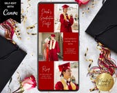 Digital Modern Graduation Party Photo Red Invitation, Phone Text Email Evite, Graduation Announcement, Editable Template, Instant Download