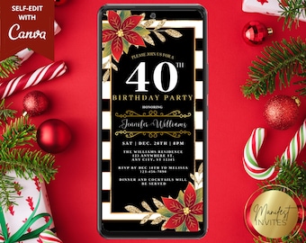 Digitale elegante kerstster verjaardag kerstvakantie winter uitnodiging feest, elektronische telefoon Evite, bewerkbare sjabloon, Instant Download