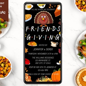 Digital Friendsgiving Thanksgiving Invitation, Electronic Friends Thanksgiving Invite, Phone Text Evite, Editable Template, Instant Download