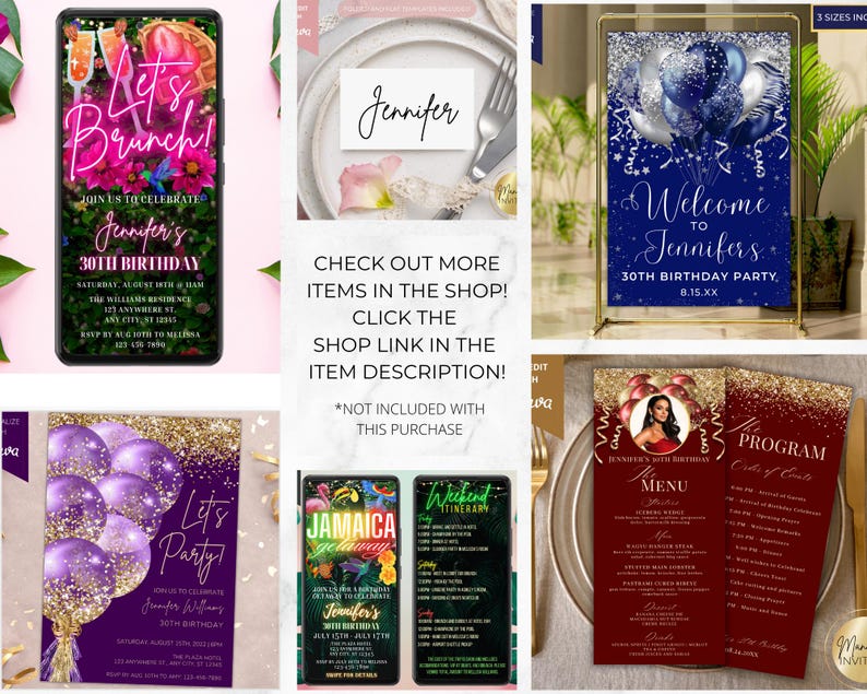 Digital Let's Party White Gold Balloons Birthday Party Invitation