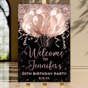 Rose Gold Glitter Balloons Printable Welcome Sign, Birthday Party Sign, Graduation Sign, Entrance Sign, Editable Template, Instant Download image 3