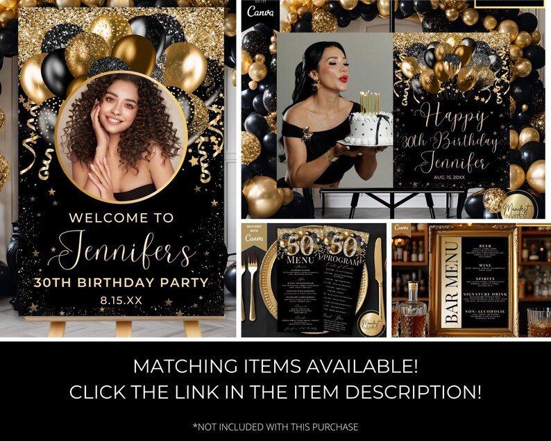 Let's Party - Collage de fotos neón negro y dorado editable - Let's Party - Let's Party - Let's Party - Let's Party - Decoración imprimible para fiestas - Plantilla de Canva - Descarga instantánea imagen 5