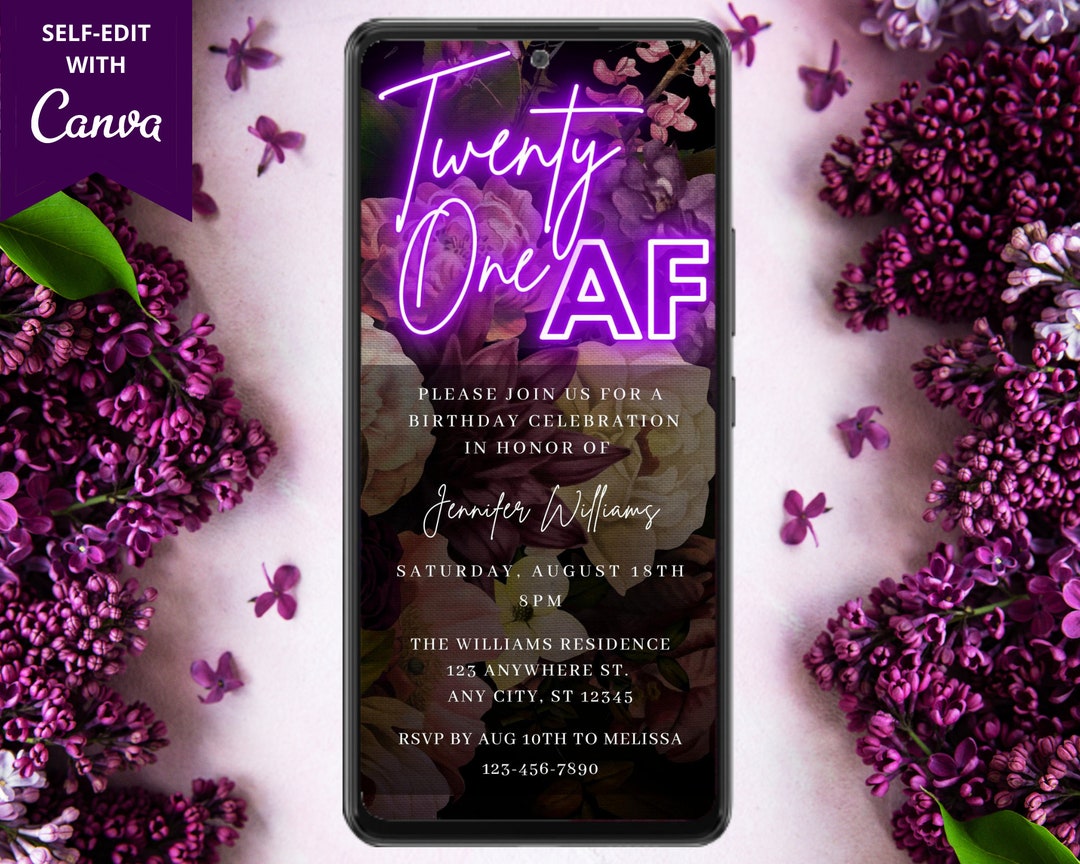 Digital Twenty One AF 21st Birthday Party Invitation, Electronic Phone ...