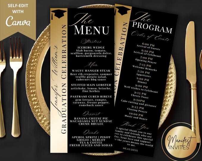 Graduation Program Template, Graduates Event Programs and Menu Cards ...