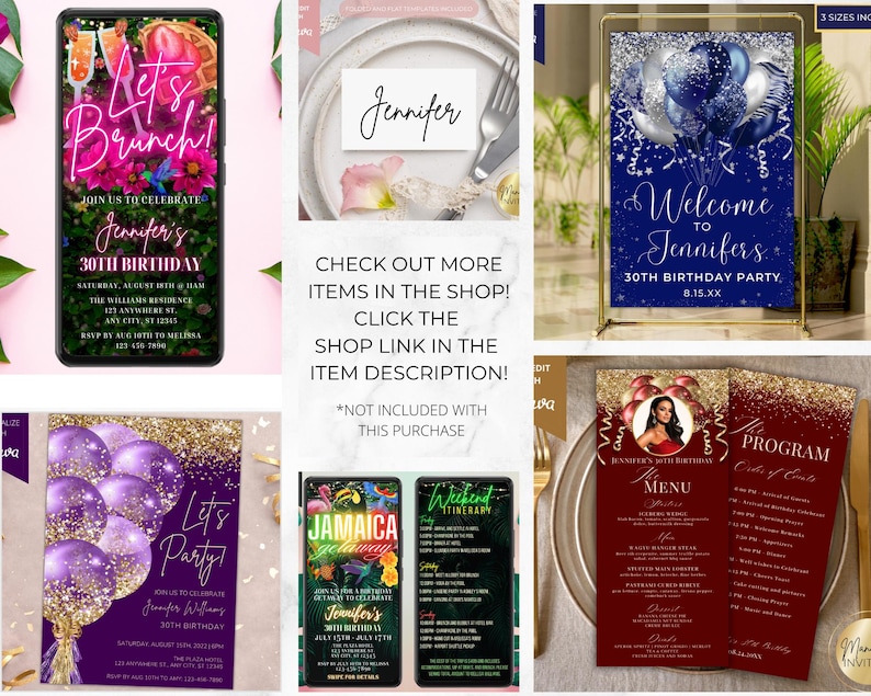 Digital Let's Party White Silver Balloons Birthday Party Invitation