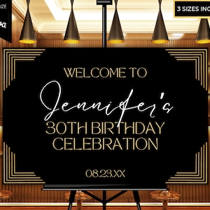 Editable Black Gold Art Deco Birthday Party Welcome Sign, Printable Poster Party Decor, Entrance Sign, Editable Template, Instant Download