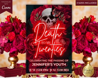 Editable Death To My Twenties 30th Birthday Welcome Party Sign, Death To My 20s, Skull, Printable Sign, Editable Template, Instant Download