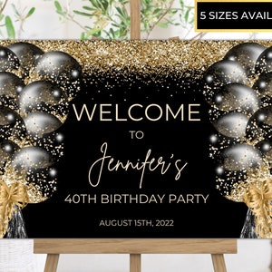 Printable Black Gold Birthday Welcome Sign, Editable Birthday Sign, Birthday Poster, Party Decor, Editable Template, Instant Download