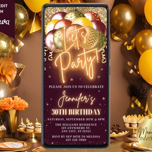 Digital Fall Themed Let&#39;s Party Birthday Invitation, Autumn Birthday Invite, Electronic Phone Evite, Editable Template, Instant Download