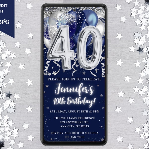 Blue 40th Birthday Invitation - Etsy