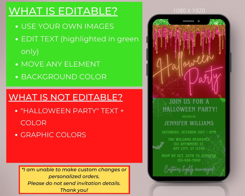 Digital Halloween Party Invitation Electronic Halloween Text Etsy