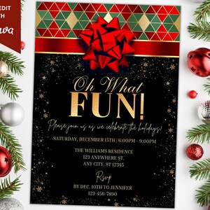 Printable Oh What Fun Christmas Holiday Party Invitation, Editable Christmas Party Invite, Modern, Editable Template, Instant Download