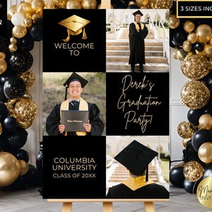 Editable Modern Black Gold Graduation Party Welcome Sign Photo Template, Graduation Party Decor, Printable Entrance Sign, Instant Download