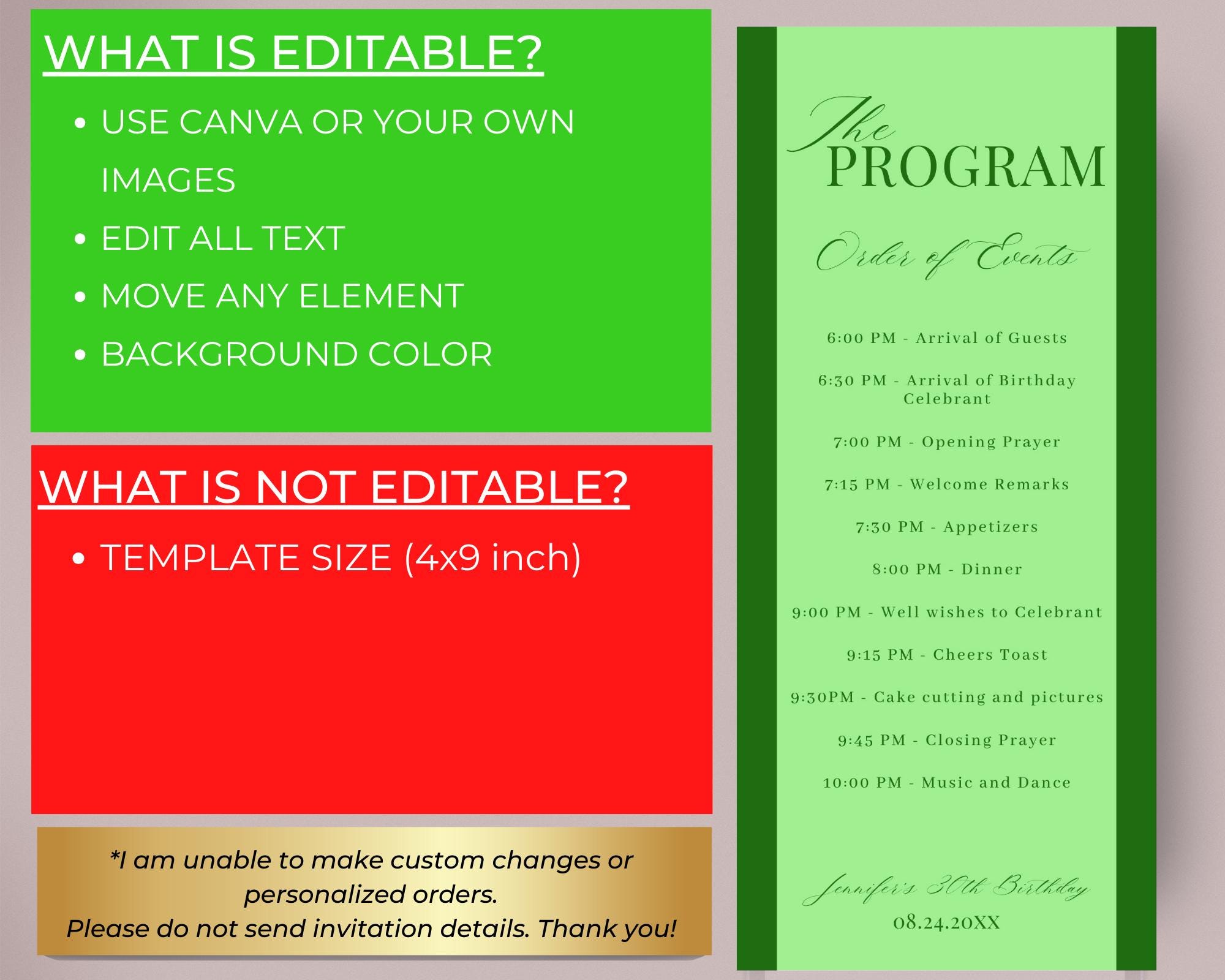 Editable Modern Minimalistic Black White Event Program Card Template ...