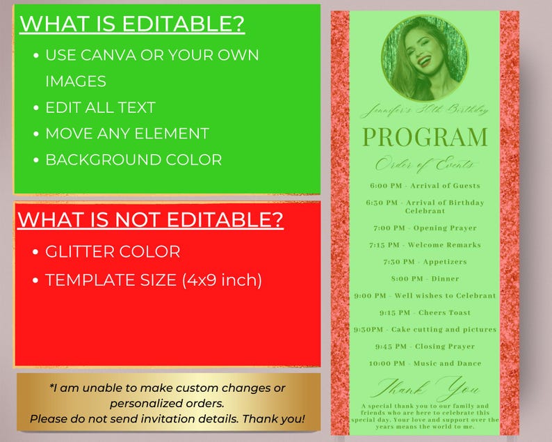 Editable Elegant White Gold Event Program Card Photo Template, Thank ...
