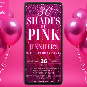 Digital Shades of Pink Neon Animal Print Glitter Party Invitation, Any Age, Electronic Phone Text Evite, Editable Template, Instant Download