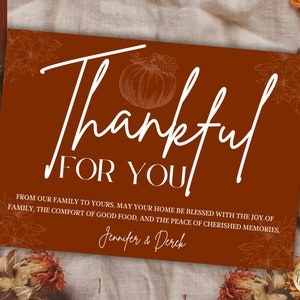 Editable Modern Thankful For You Thanksgiving Greeting Card, Pumpkin Floral, Printable and Digital, Editable Template, Instant Download