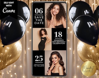Digital Modern Birthday Party Save the Date Photo Invitation, Party Announcement, Phone Text Evite, Editable Template, Instant Download