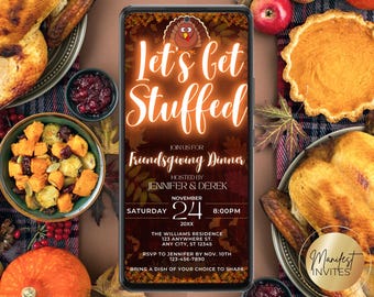 Digital Let's Get Stuffed Funny Friendsgiving Invitation, Fall Thanksgiving Dinner Party, Phone Evite, Editable Template, Instant Download
