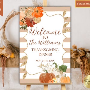 Editable Rustic Glam Thanksgiving Friendsgiving Dinner Welcome Sign, Printable Fall Themed Party Sign, Editable Template, Instant Download