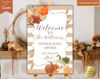 Editable Rustic Glam Thanksgiving Friendsgiving Dinner Welcome Sign, Printable Fall Themed Party Sign, Editable Template, Instant Download
