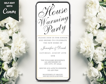 Digital Minimalist Housewarming Party Invitation, Electronic New Home Invite, White Gold, Editable Template, Phone Evite, Instant Download