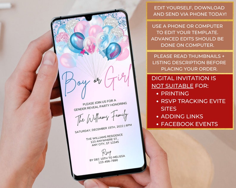 Digital Gender Reveal Invitation Electronic Gender Reveal Etsy