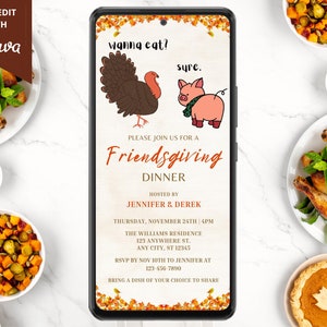 Digital Funny Friendsgiving Potluck Dinner Invitation, Electronic Thanksgiving Invite, Editable Template, Phone Evite, Instant Download