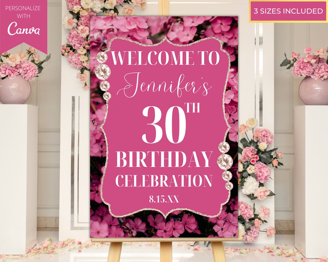 Printable Pink Floral Diamond Welcome Sign, Birthday Party Sign ...