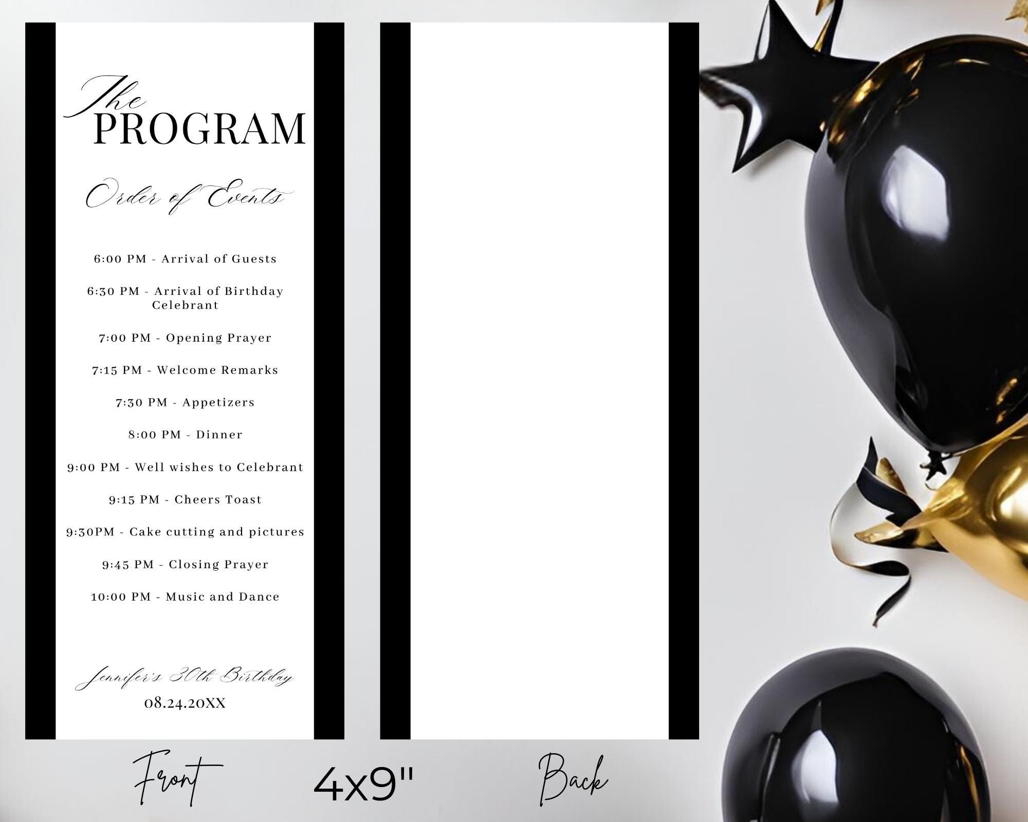 Editable Modern Minimalistic Black White Event Program Card Template ...