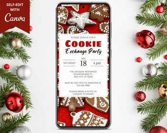 Digital Christmas Cookie Exchange Party Invitation, Electronic Christmas Invite, Cookie Decorating, Editable Template, Instant Download